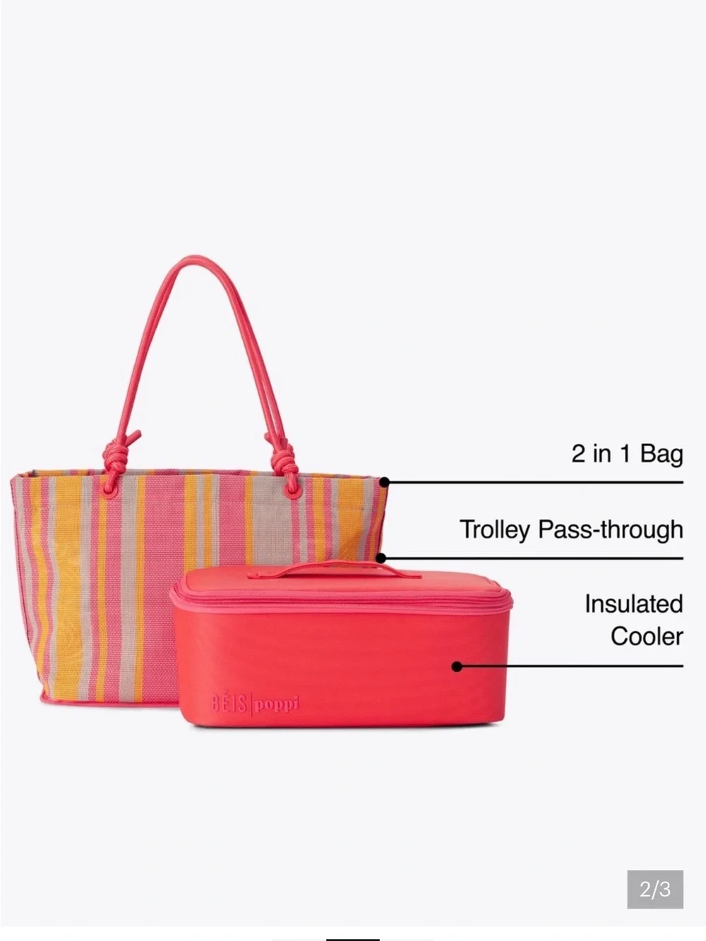Beis Poppi Pink & Yellow Striped Beach Tote